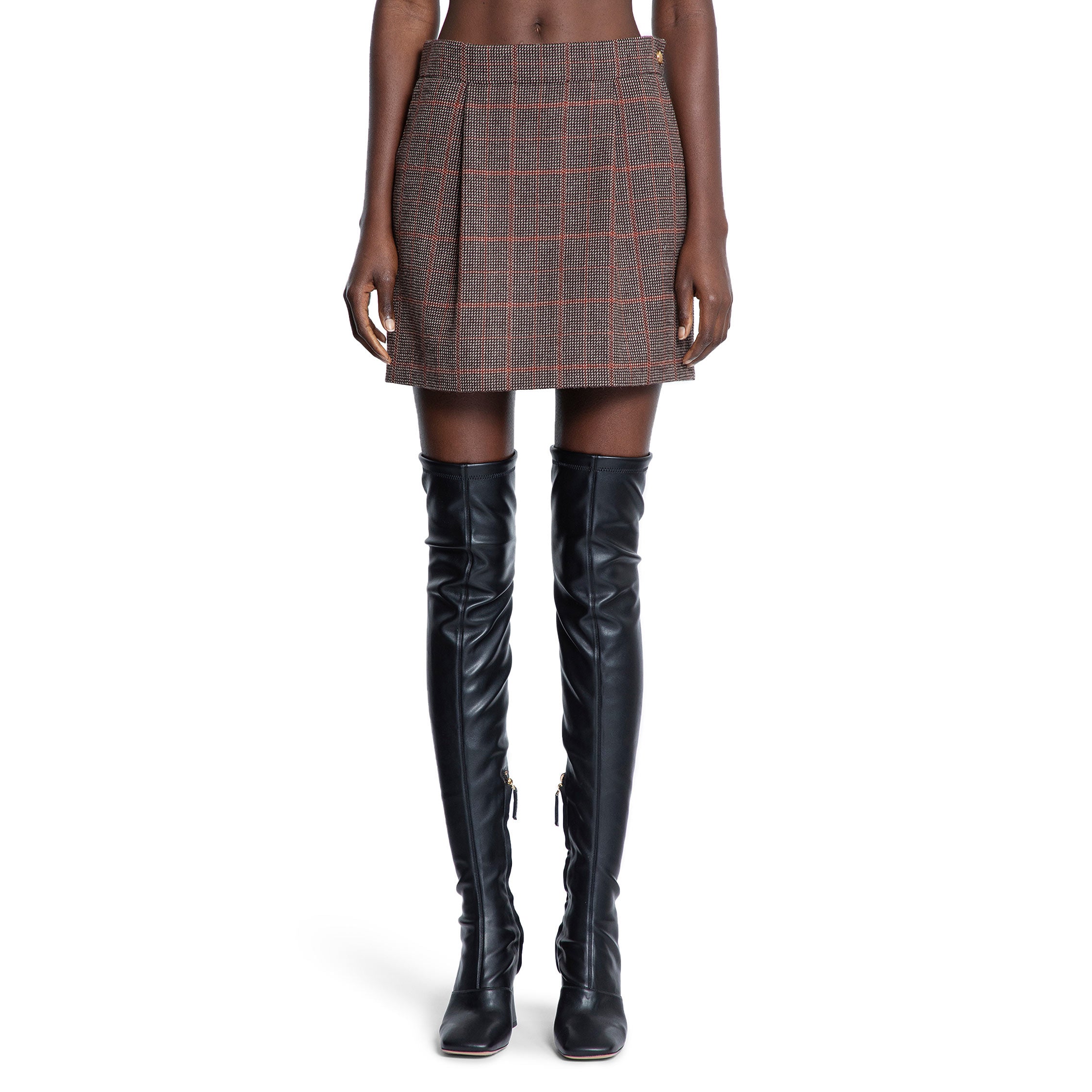 Pleated Mini Skirt in Check Wool