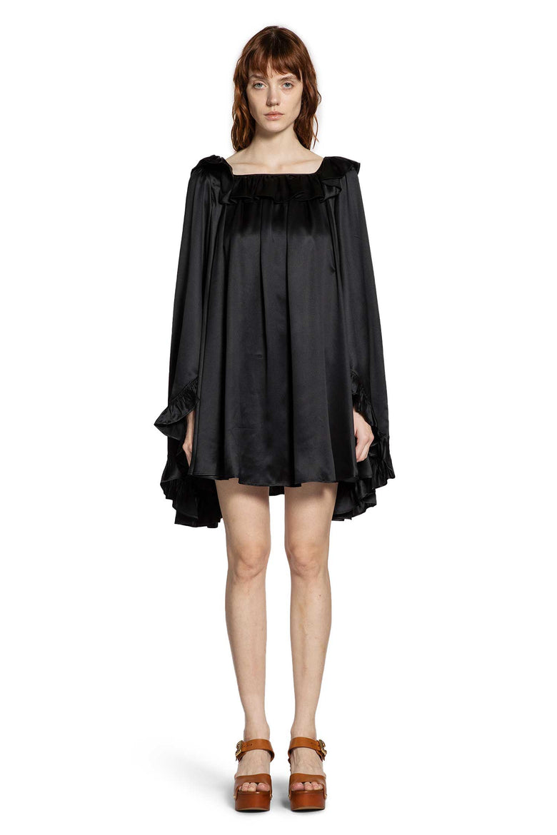 Pleated Mini Dress in Silk Satin