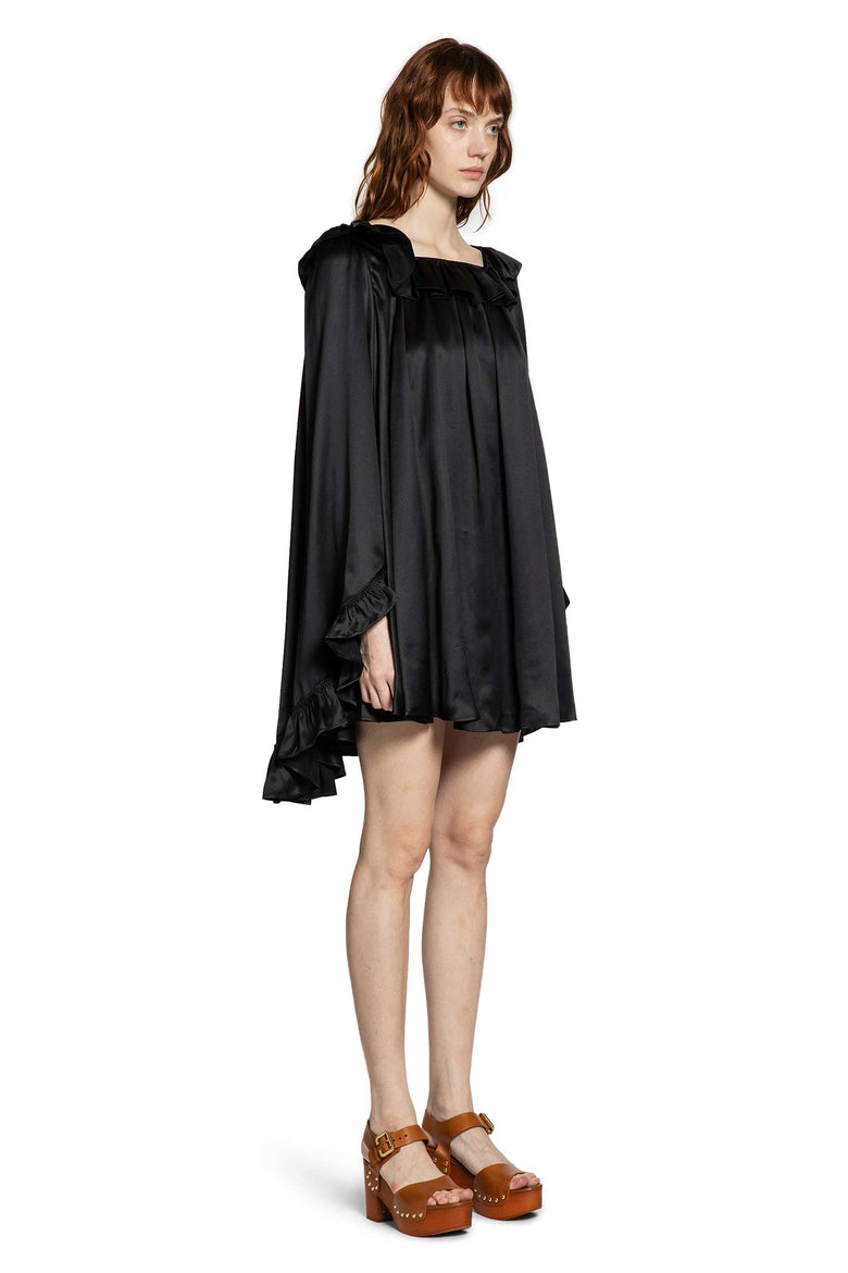 Pleated Mini Dress in Silk Satin