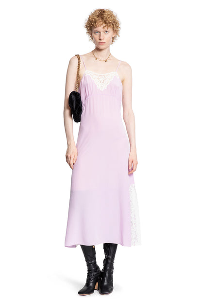 Midi Dress in Silk Crêpe De Chine and Lace