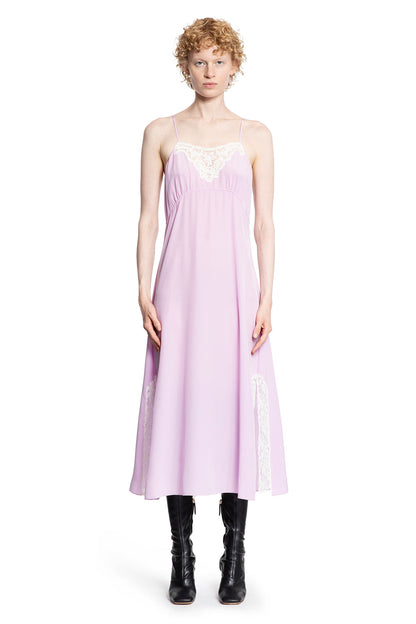 Midi Dress in Silk Crêpe De Chine and Lace