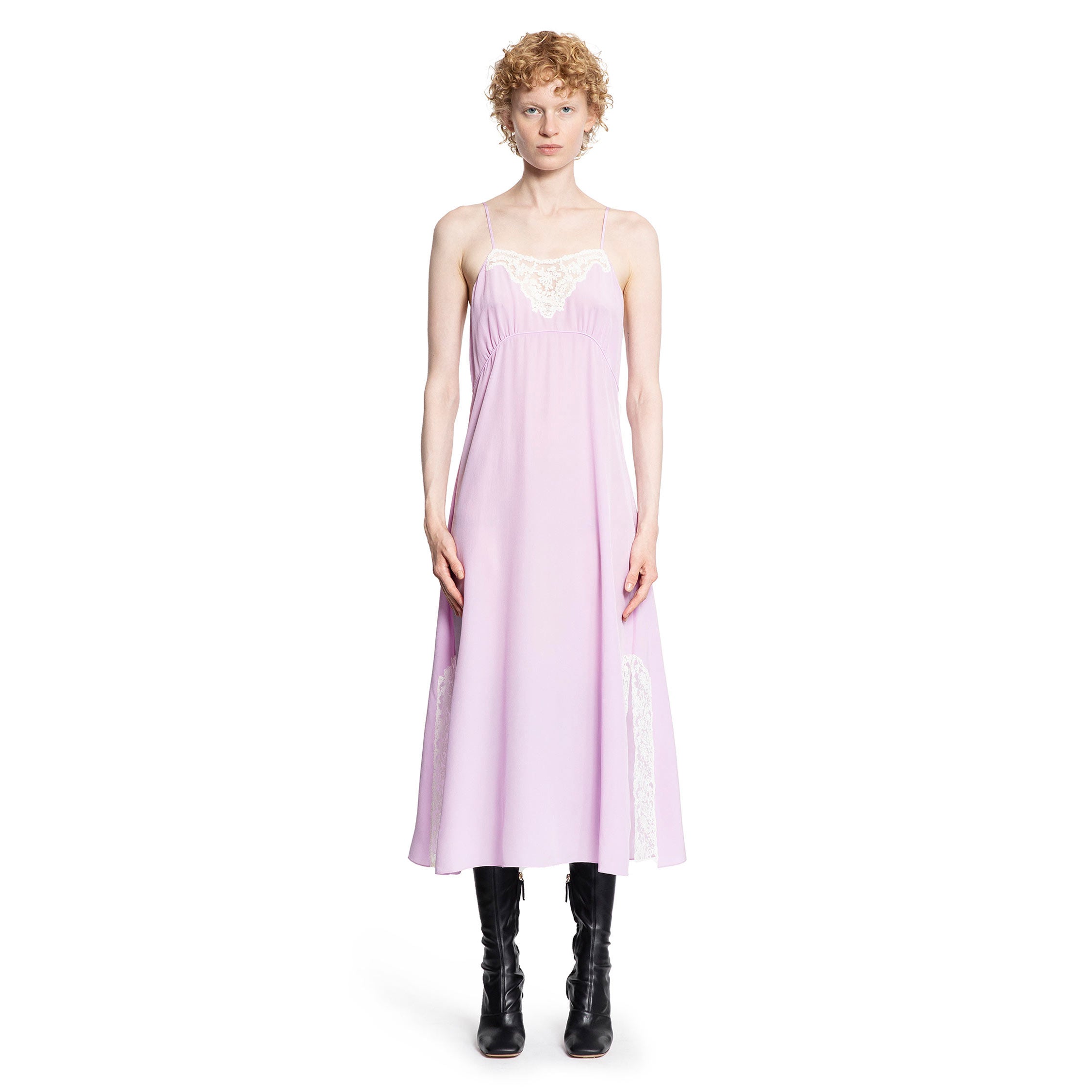 Midi Dress in Silk Crêpe De Chine and Lace