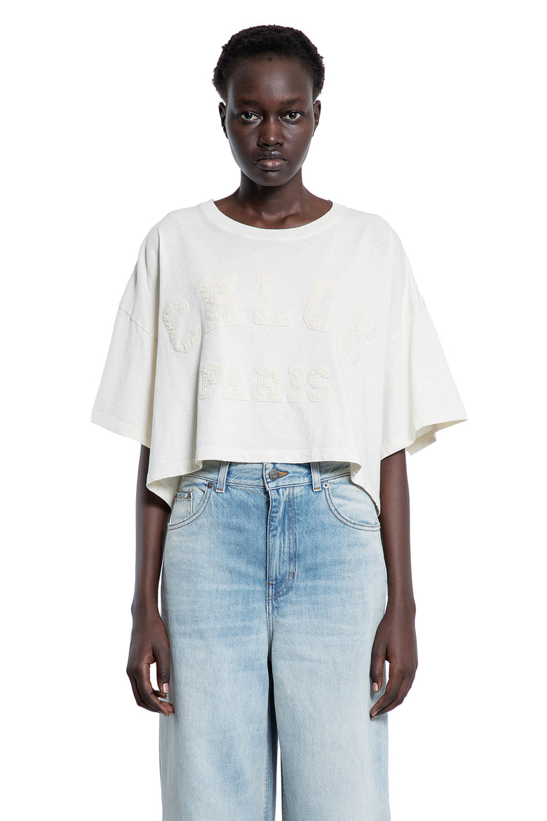 CHLOÉ WOMAN OFF-WHITE T-SHIRTS & TANK TOPS