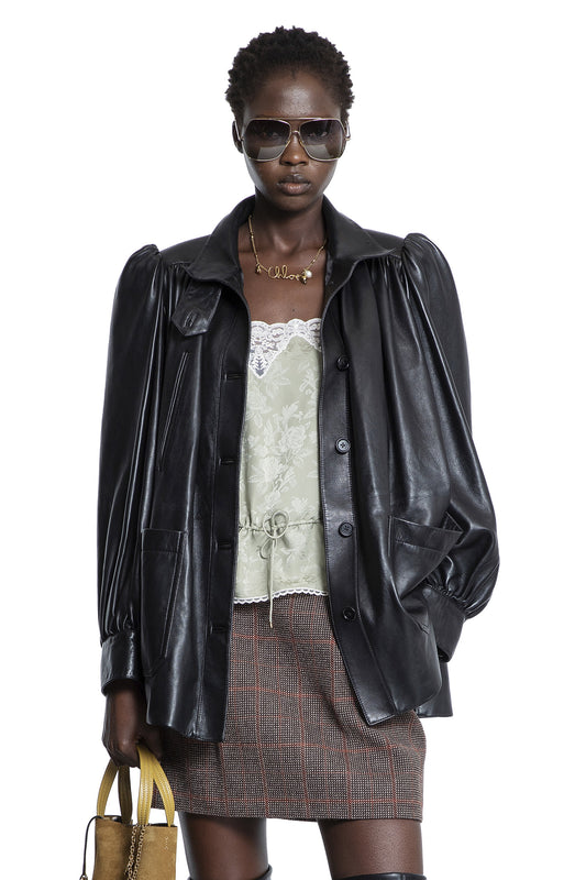 High-Neck Coat in Plongé Nappa Leather