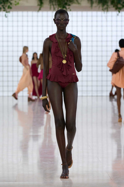 Ruffled V-neck one-piece swimsuit