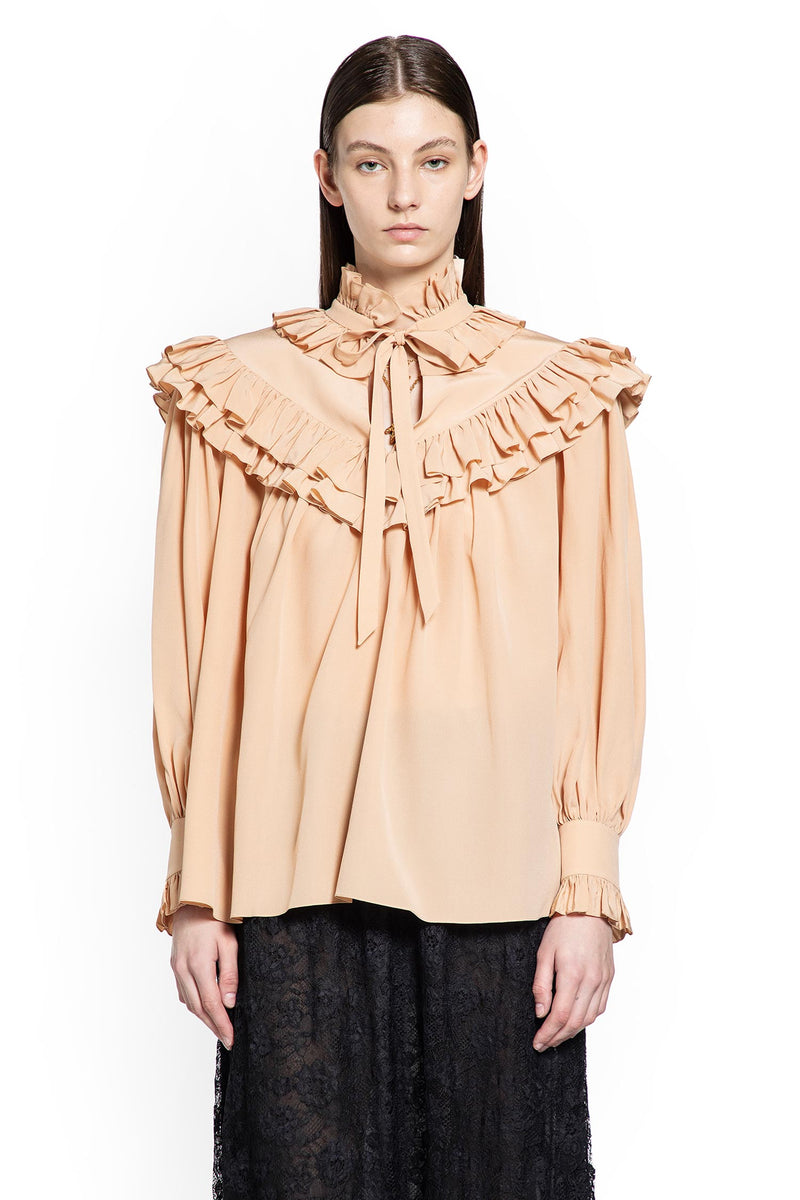 Oversize ruffle top in crêpe de chine
