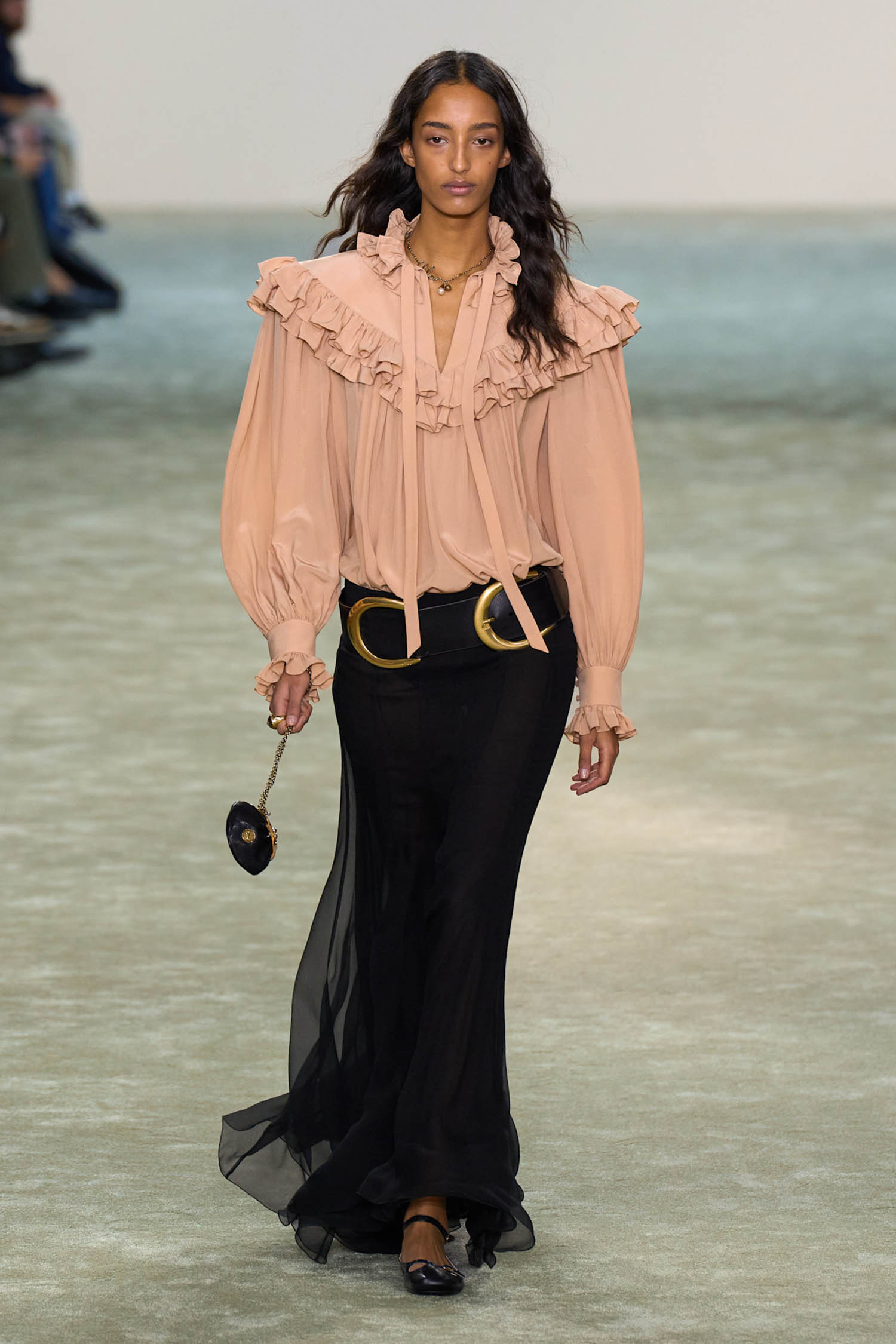 Oversize ruffle top in crêpe de chine