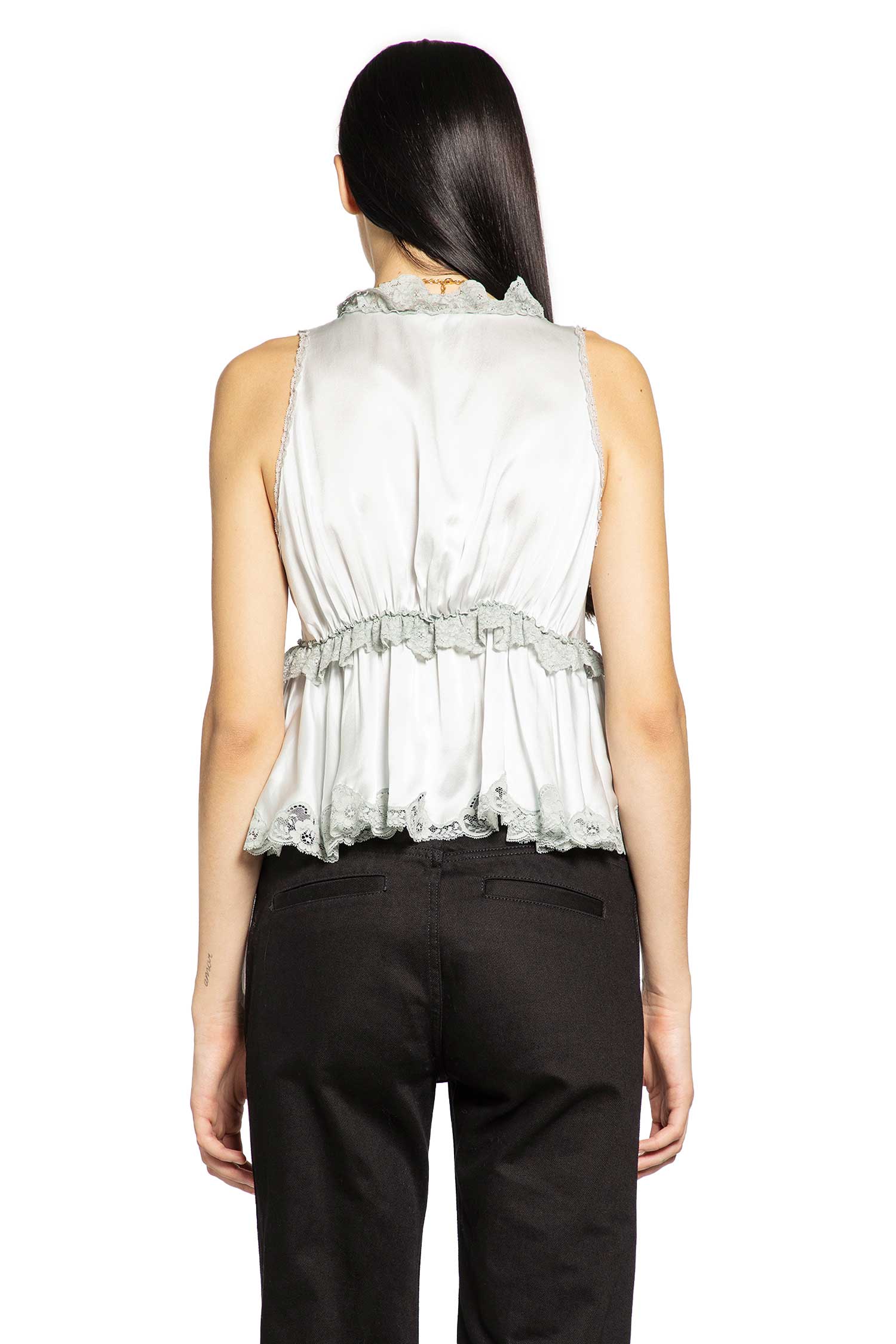 Washed Silk Satin and Lace Sleeveless Top