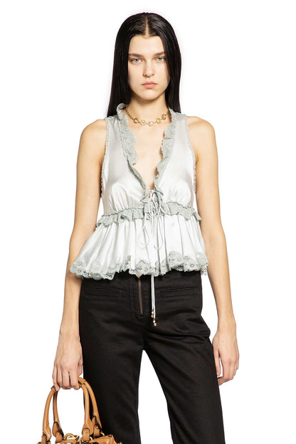 Washed Silk Satin and Lace Sleeveless Top