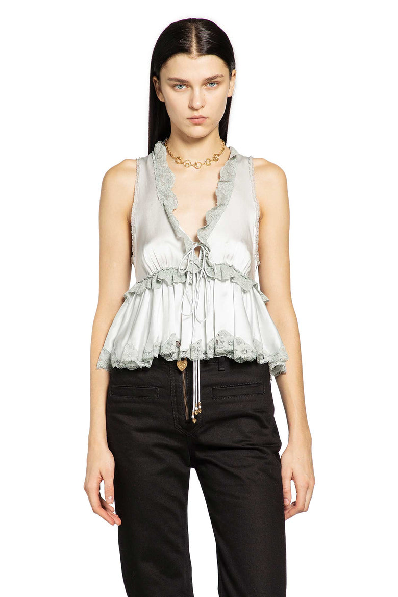 Washed Silk Satin and Lace Sleeveless Top