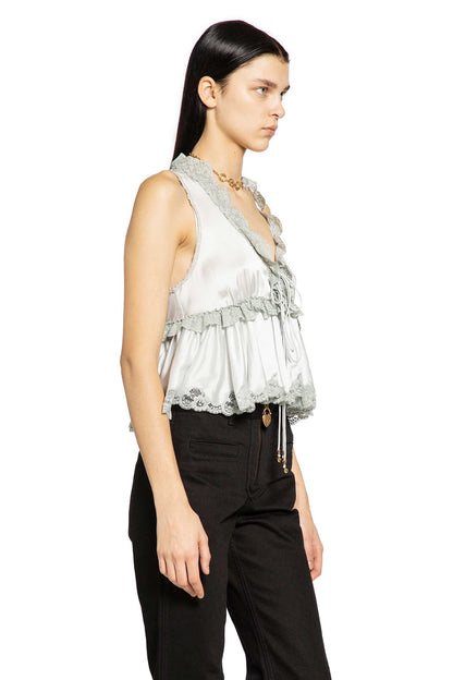 Washed Silk Satin and Lace Sleeveless Top