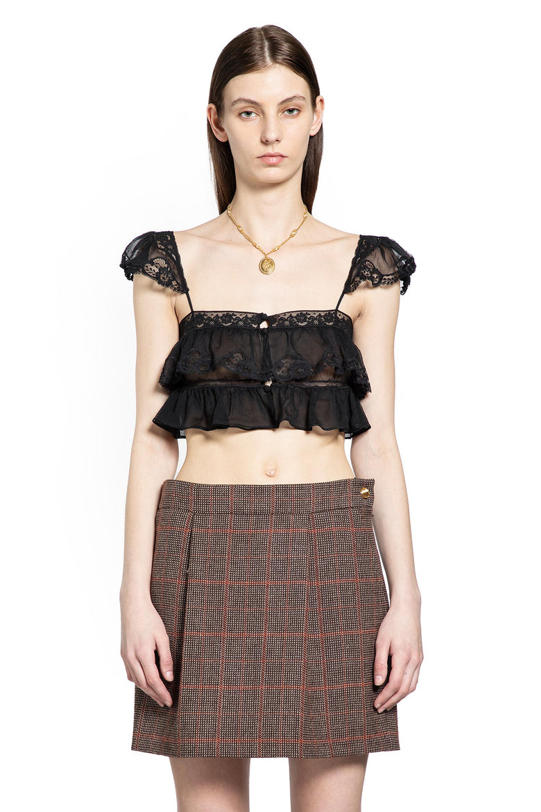 Silk Muslin and Lace Ruffled Crop Top