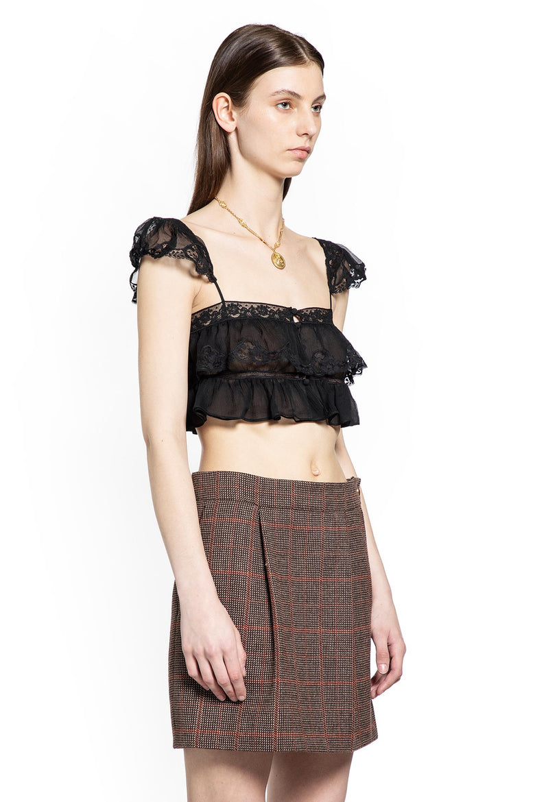 Silk Muslin and Lace Ruffled Crop Top