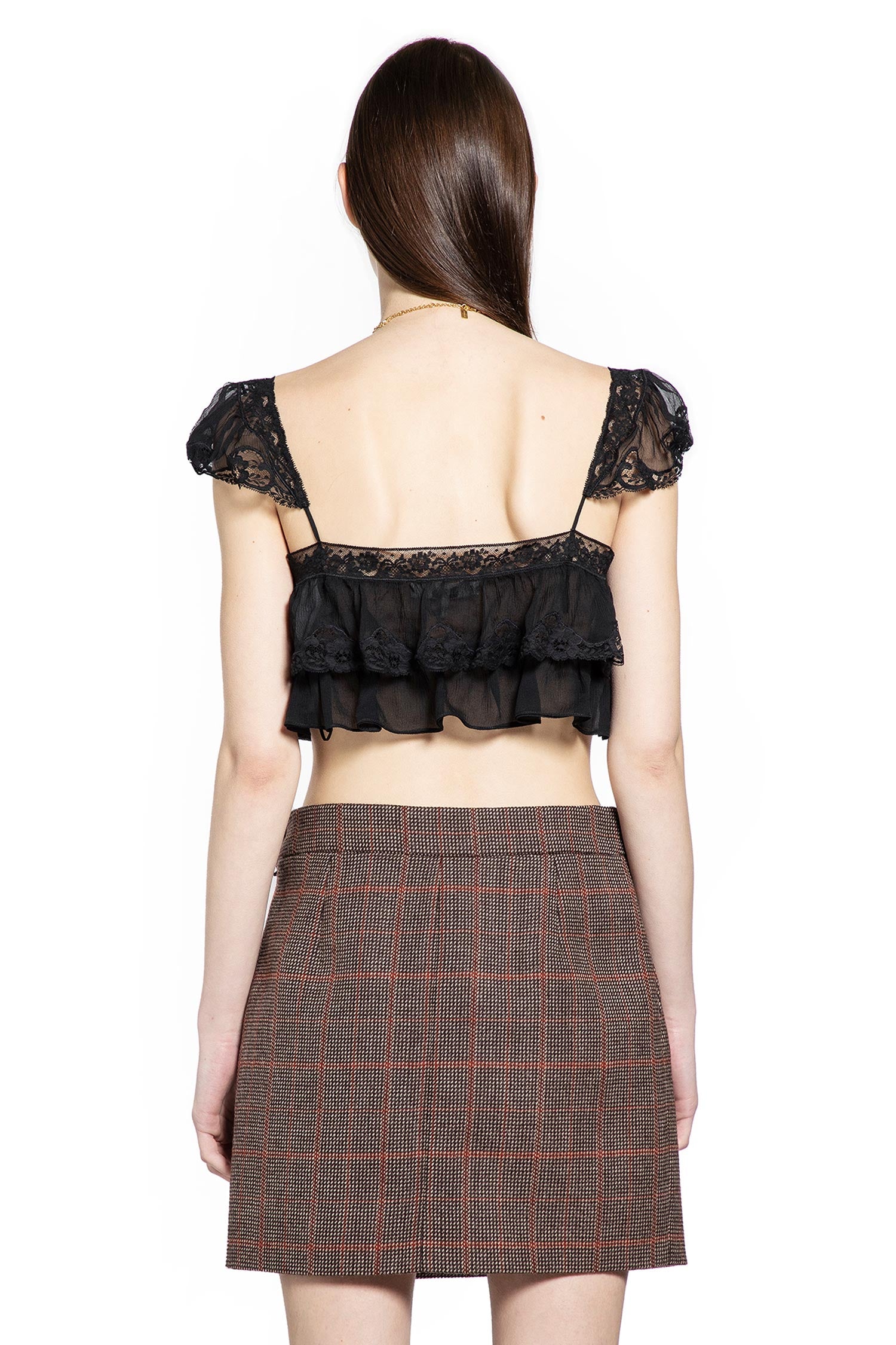 Silk Muslin and Lace Ruffled Crop Top