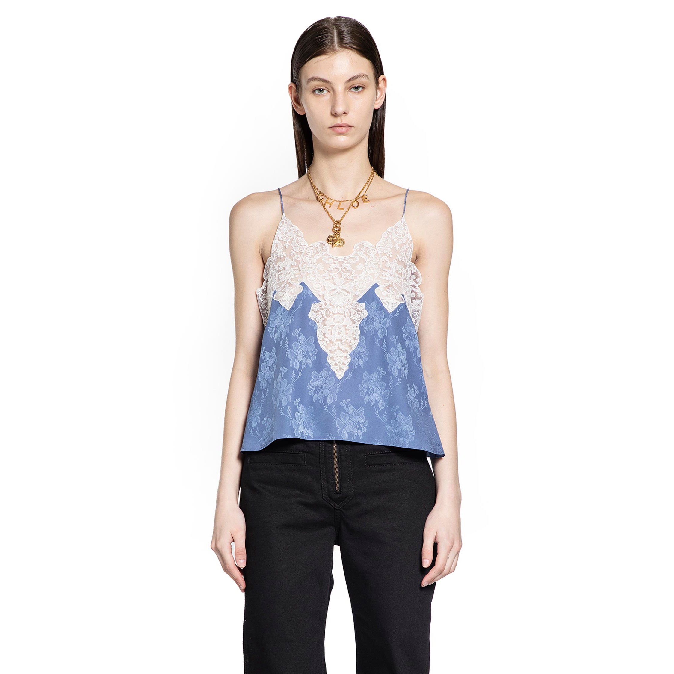 Camisole Top in Silk Jacquard and Lace