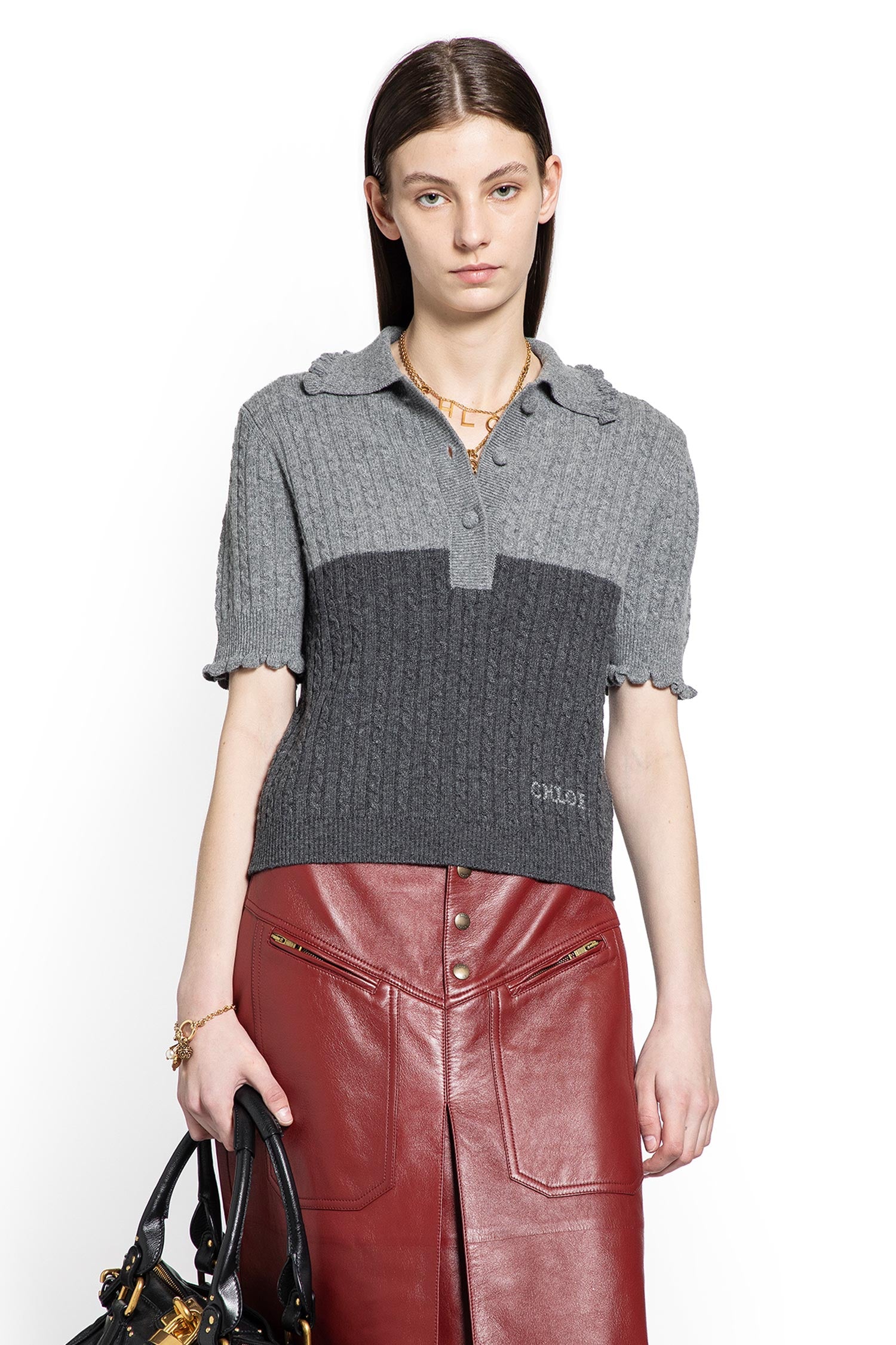Two-Tone Cable-Knit Polo