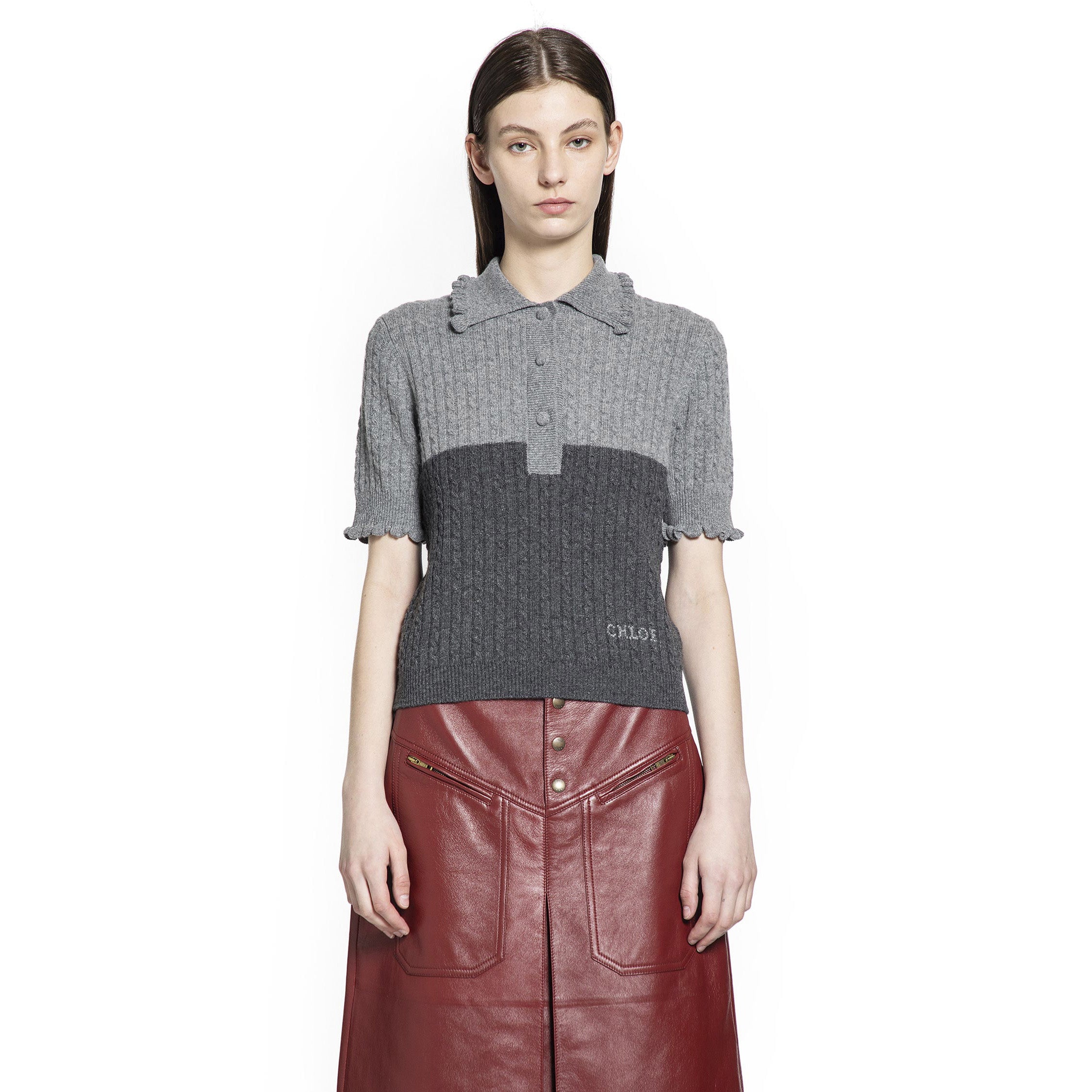 Two-Tone Cable-Knit Polo