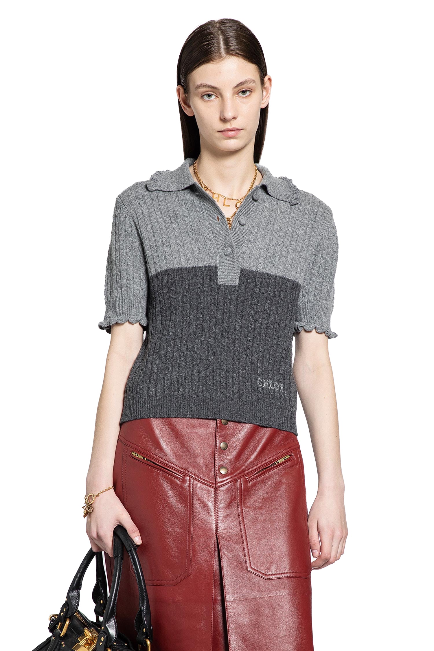 Two-Tone Cable-Knit Polo