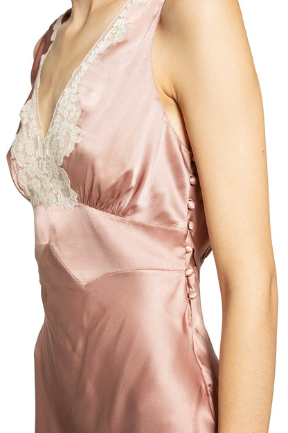 Sleeveless Mini Dress in Washed Silk Satin and Lace