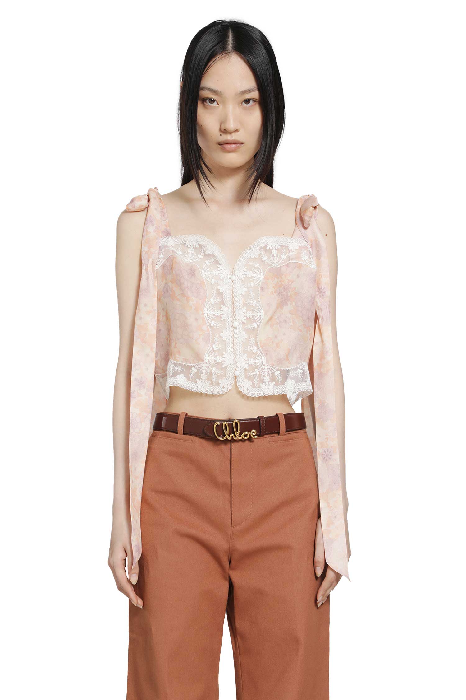 CHLOÉ Silk Charmeuse and Lace Crop Top woman