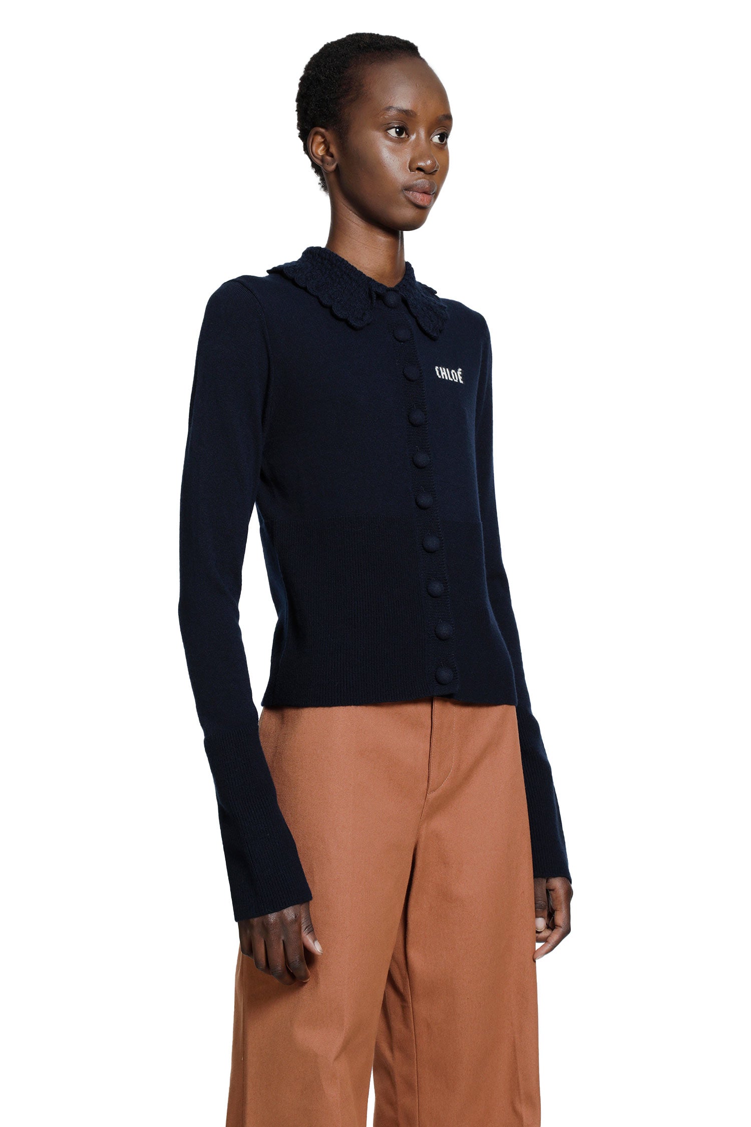 Logo Embroidered Wool Cardigna