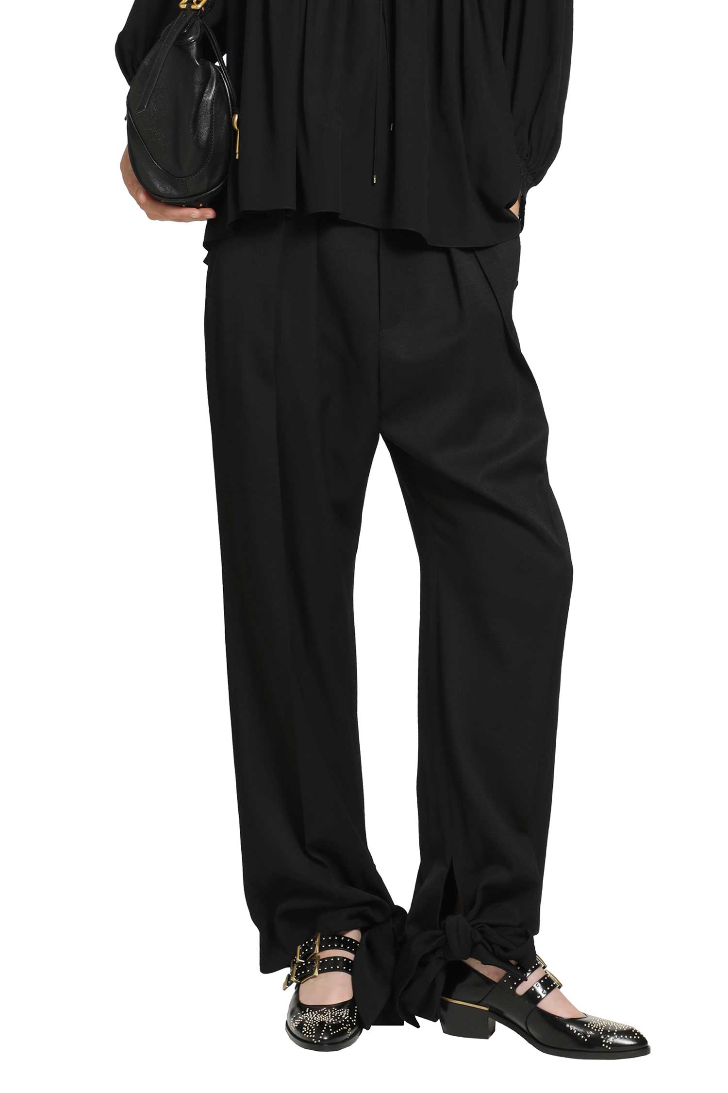 Pleated Tie-Hem Pants