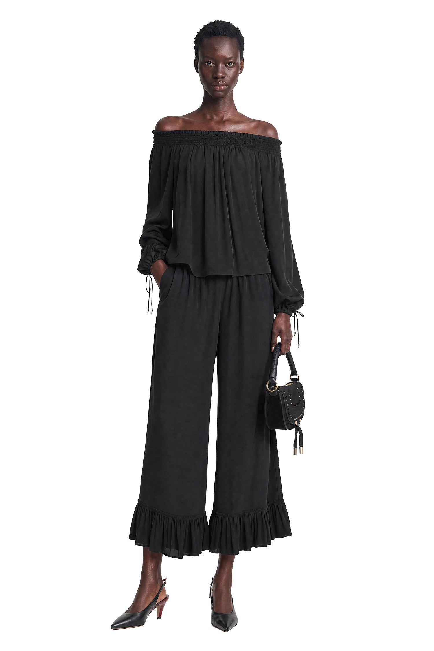 Cropped Fluid Pants in Crepe de Chine