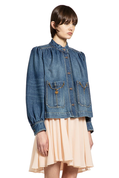 High Neck Gathered Denim Jacket