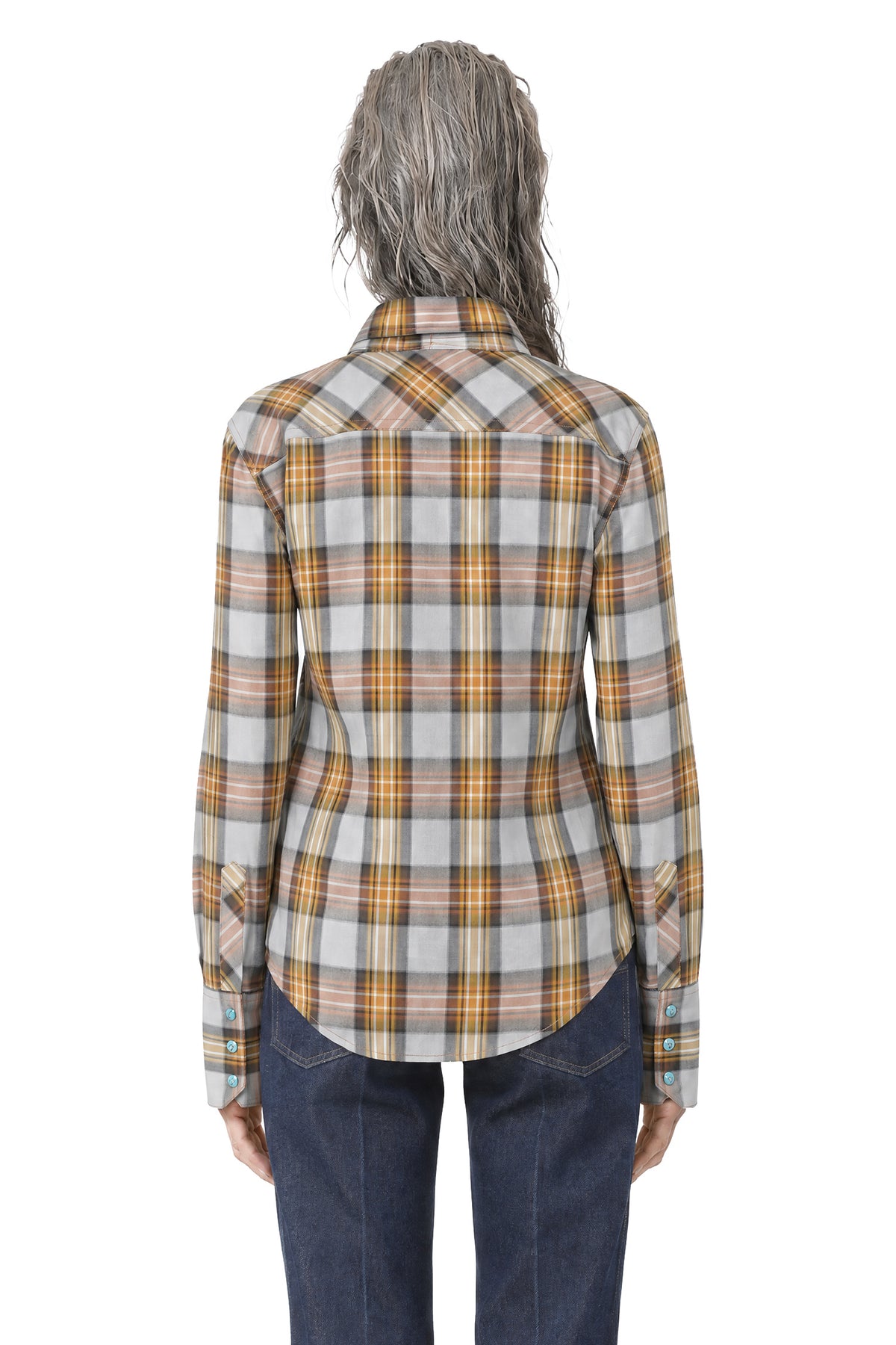 Lavallière Shirt in Check Cotton and Cupro