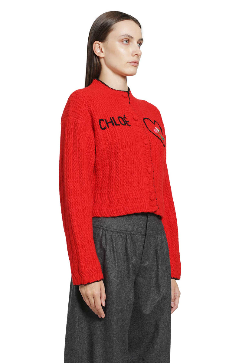 CHLOÉ Heart Logo Wool-Cashmere Cardigan woman