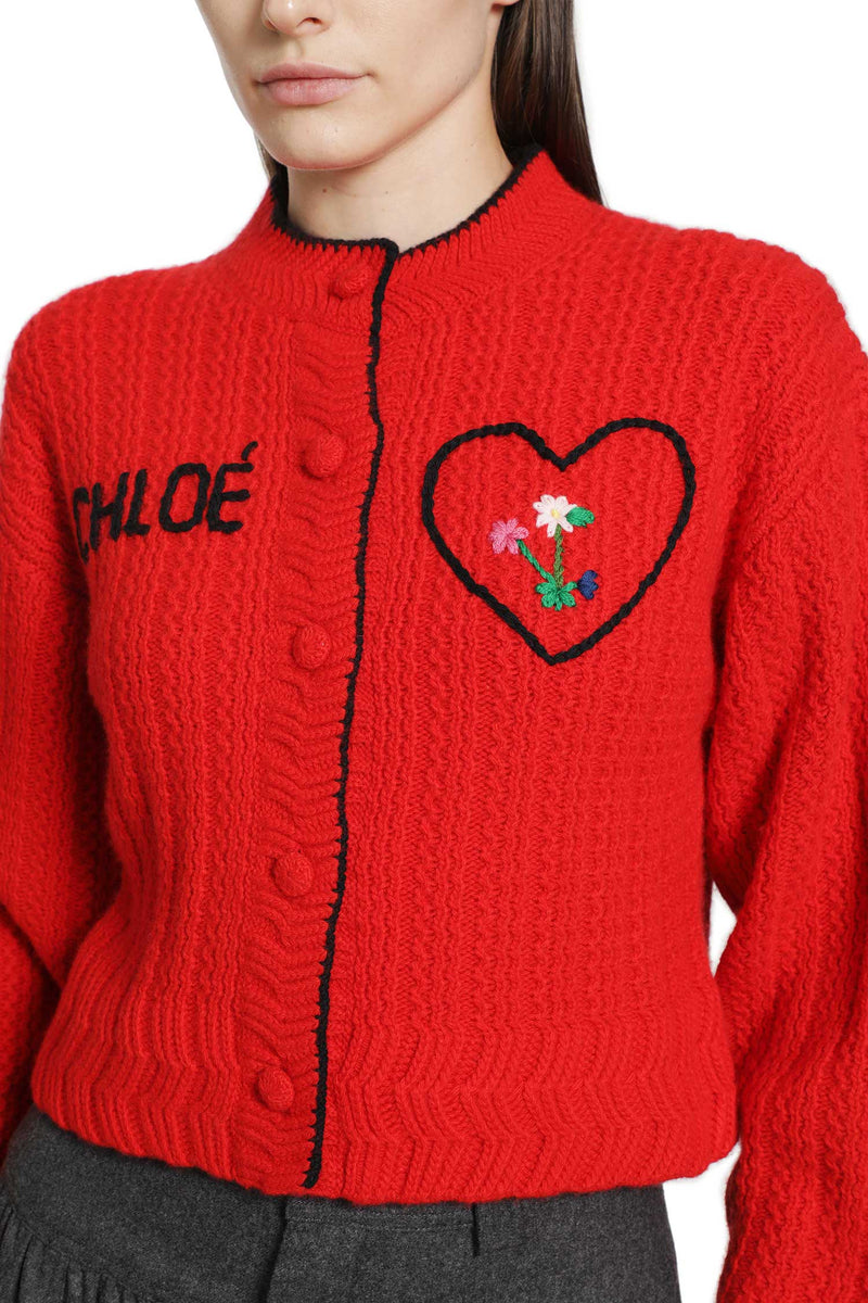 CHLOÉ Heart Logo Wool-Cashmere Cardigan woman