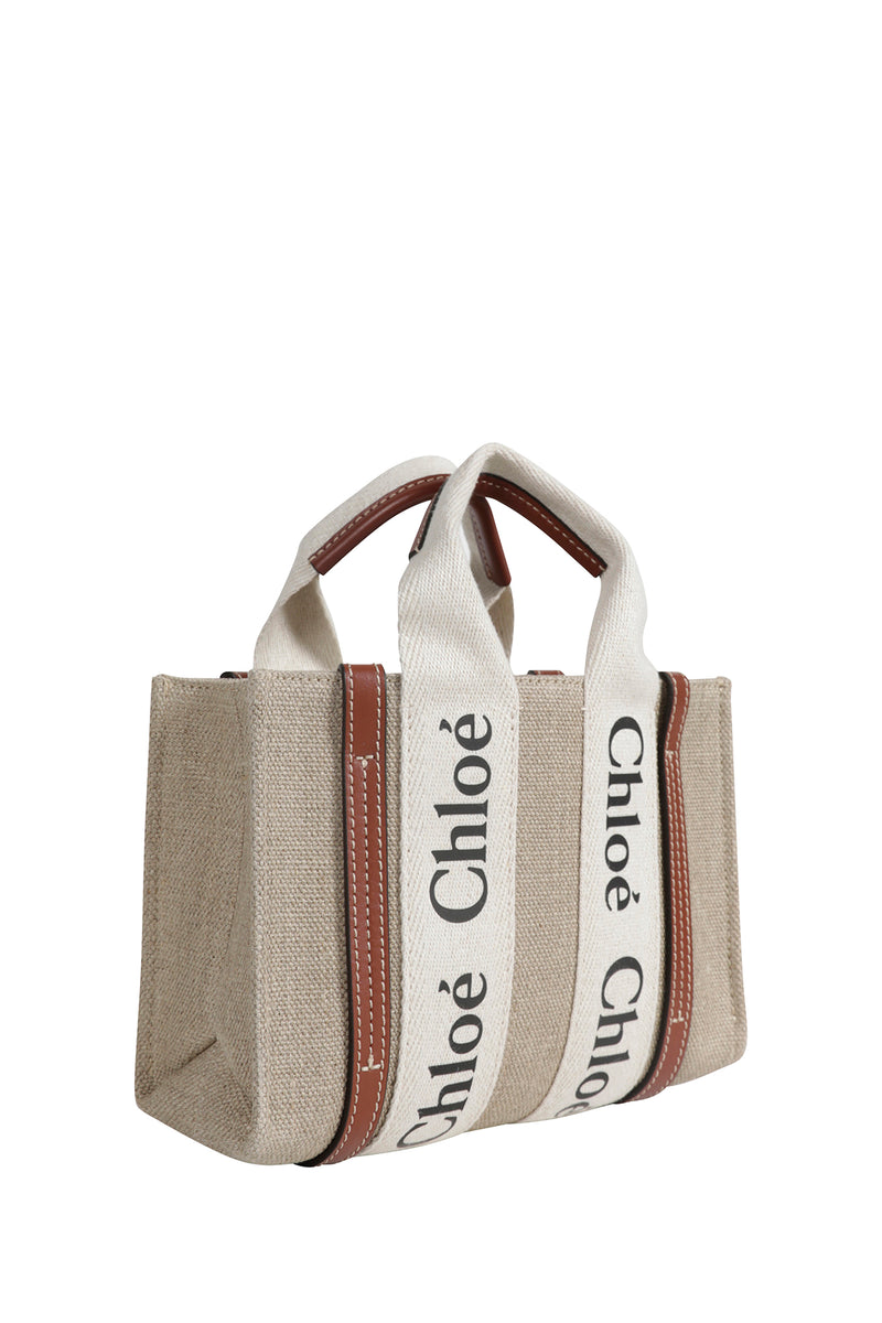 Mini Woody Tote bag in Linen