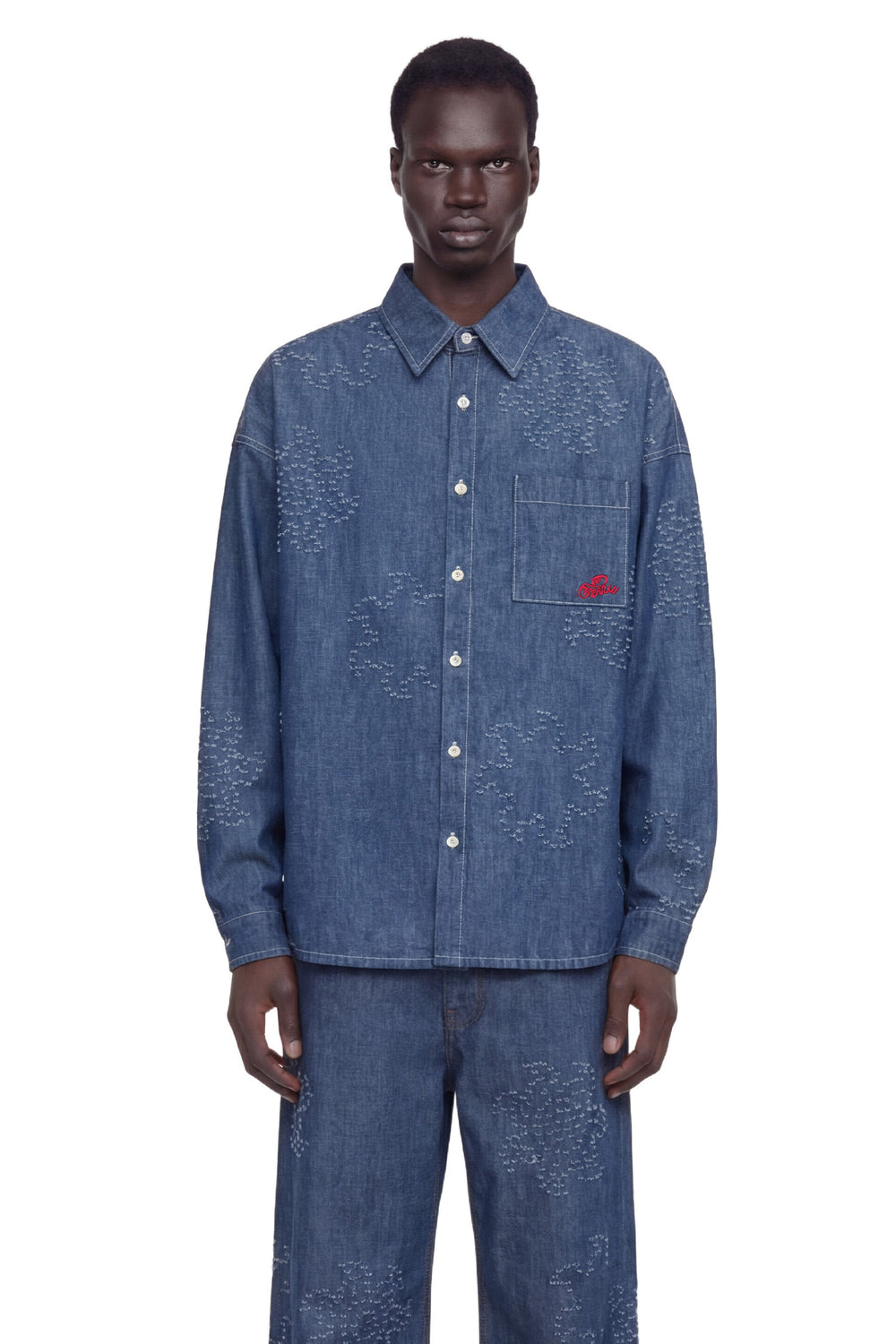 MARNI Frayed Sun Motif Shirt in Chambray man