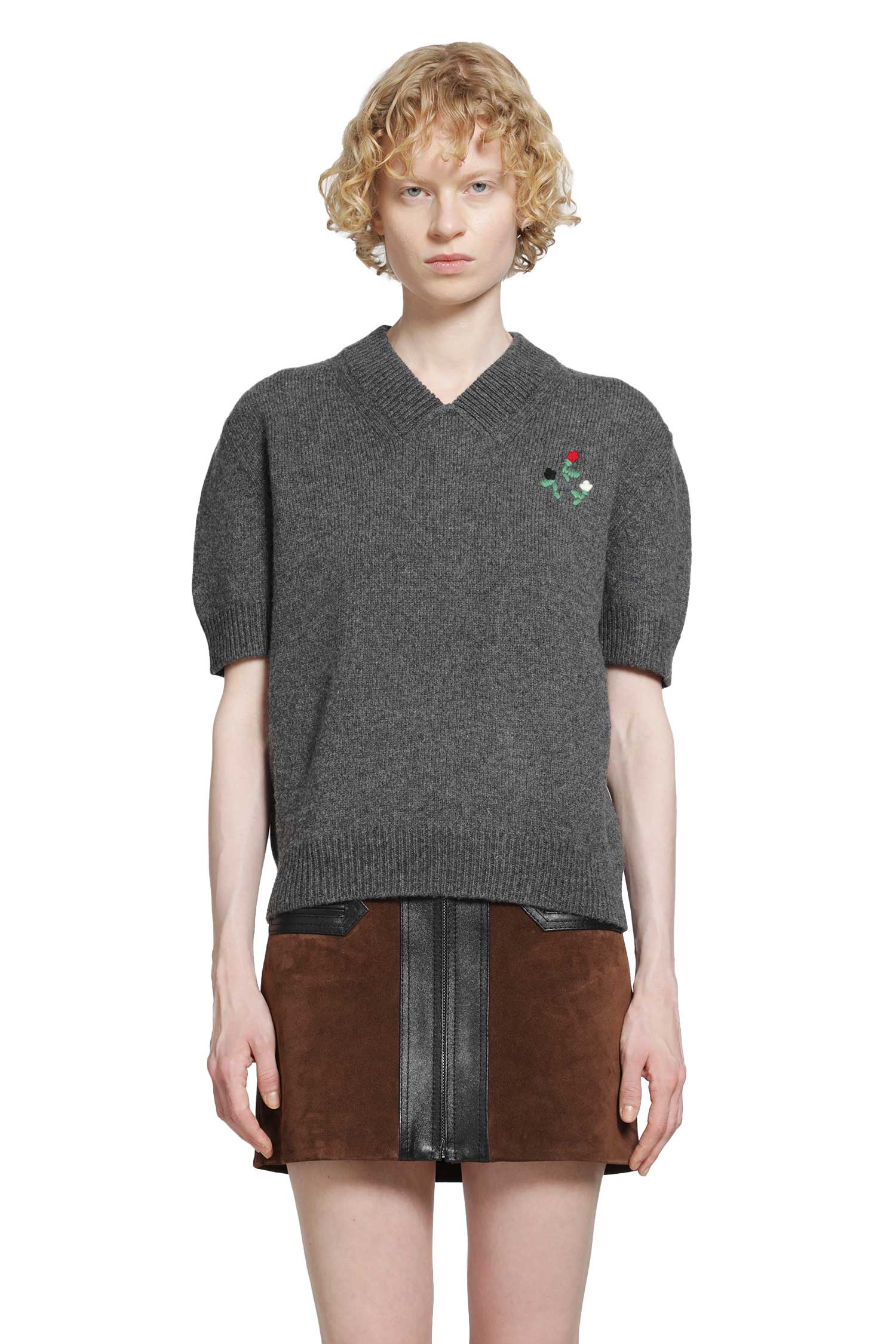 Short Sleeve V-Neck Cashmere Sweater