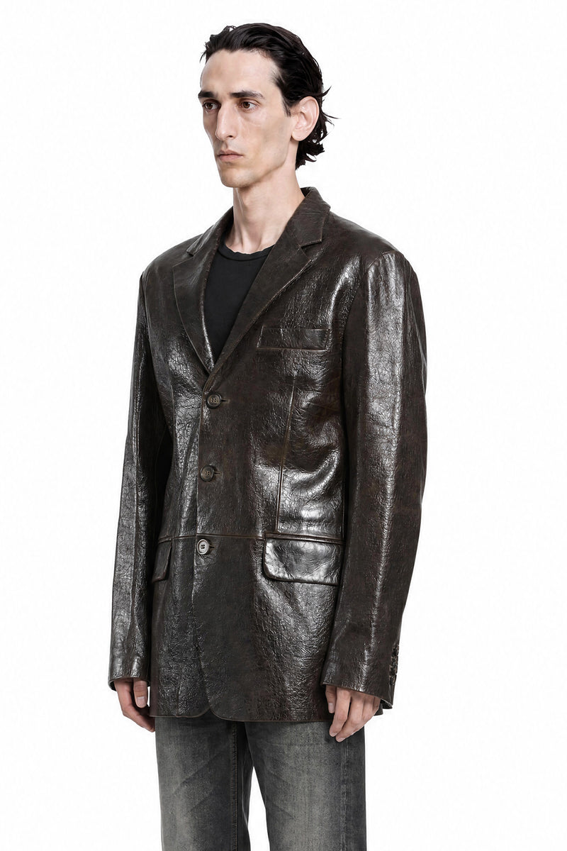 EMPORIO ARMANI Shiny Drummed Leather Blazer man