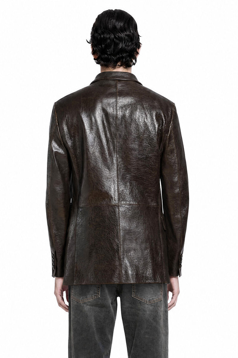 EMPORIO ARMANI Shiny Drummed Leather Blazer man