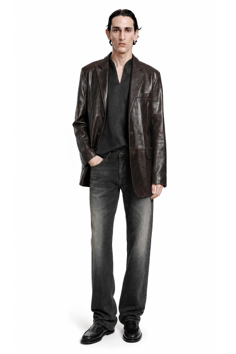 EMPORIO ARMANI Shiny Drummed Leather Blazer man