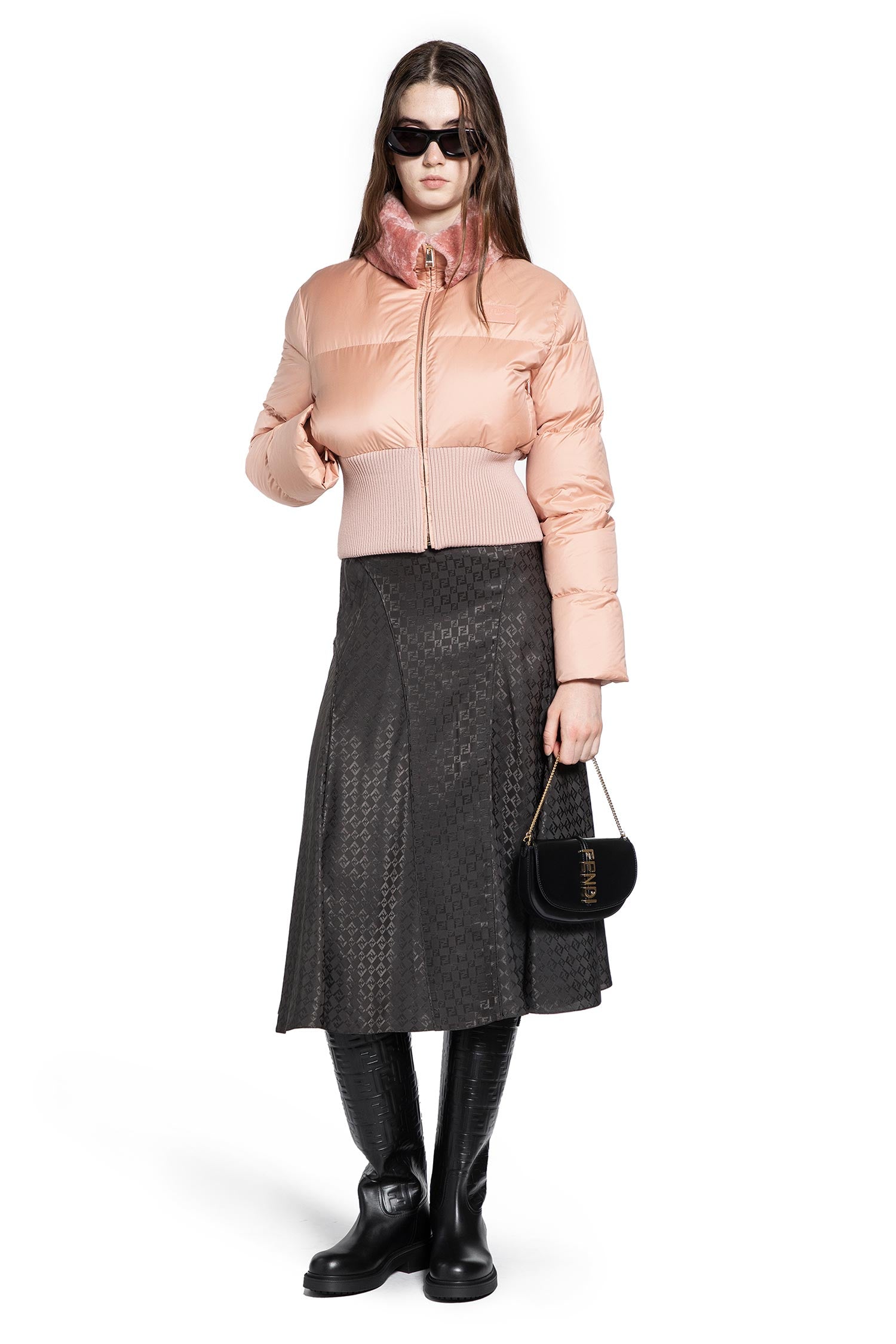 Nylon and Shearling Down Jacket