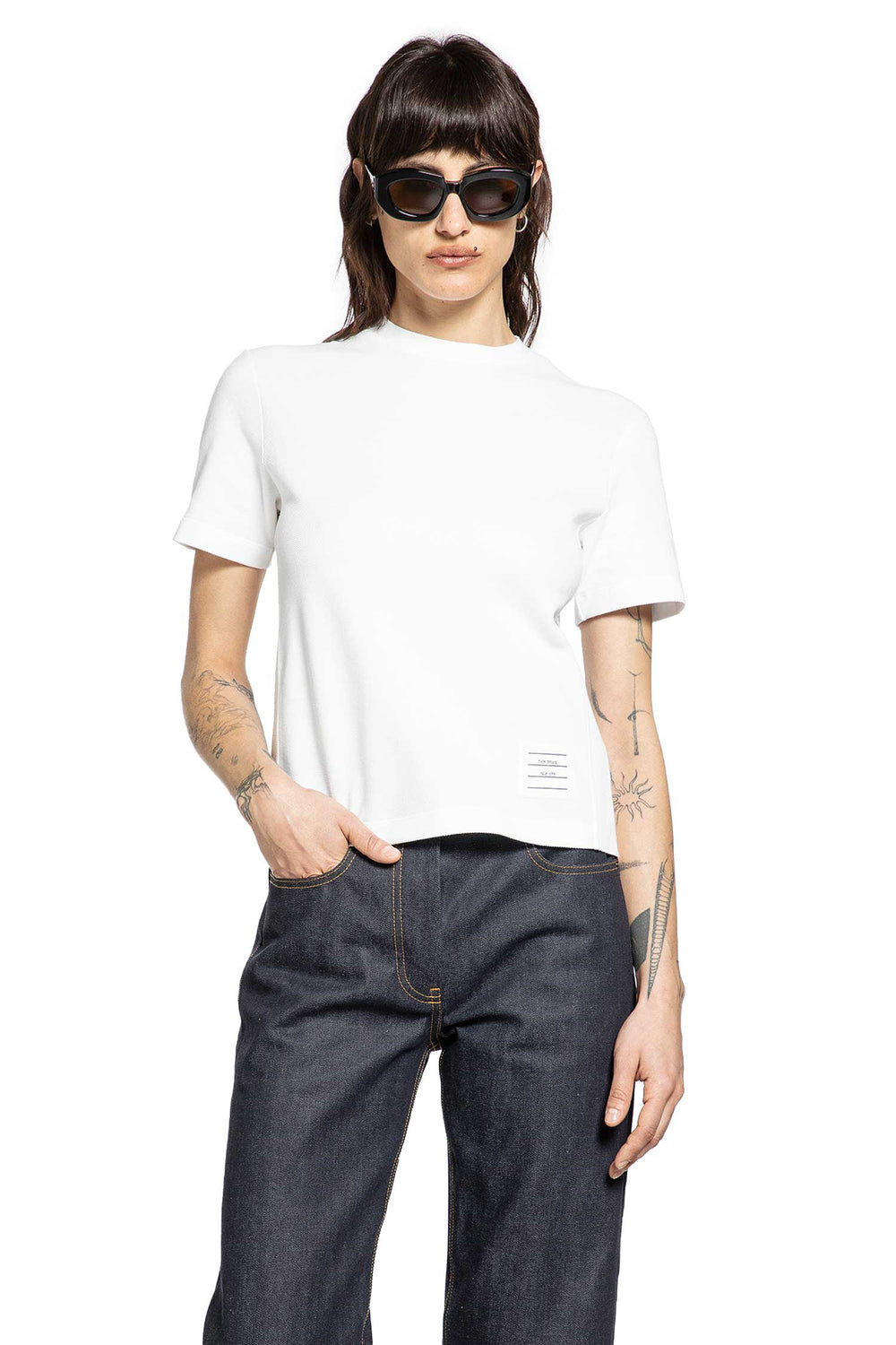 THOM BROWNE Classic Piqué 4-Bar Tee woman