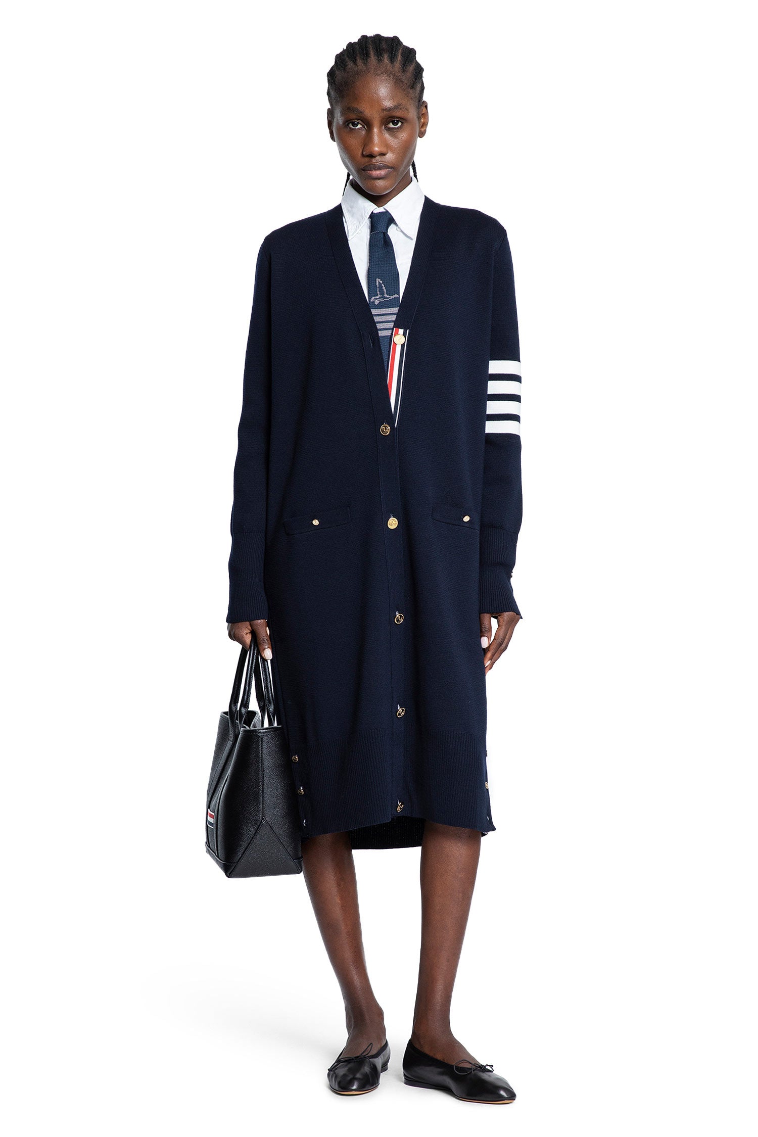 4-Bar Long Cardigan in Merino Wool