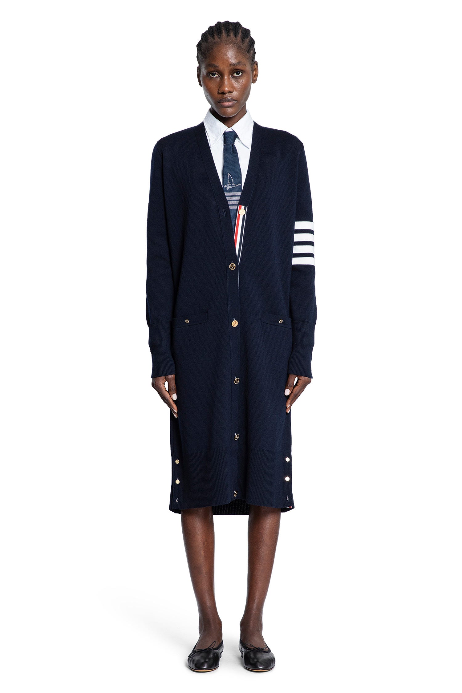 4-Bar Long Cardigan in Merino Wool