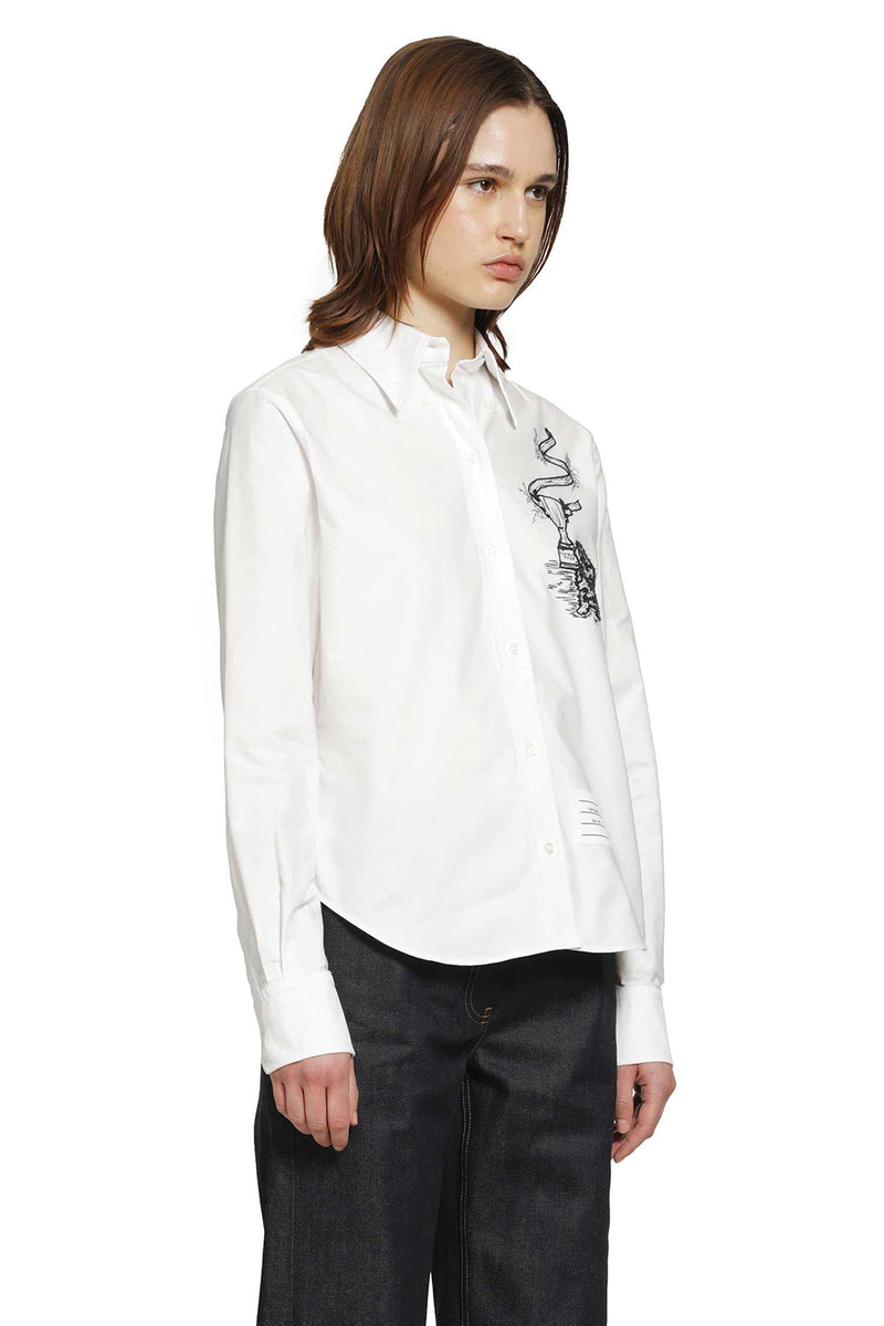 THOM BROWNE Hector with Trophy Shirt in Cotton Poplin woman