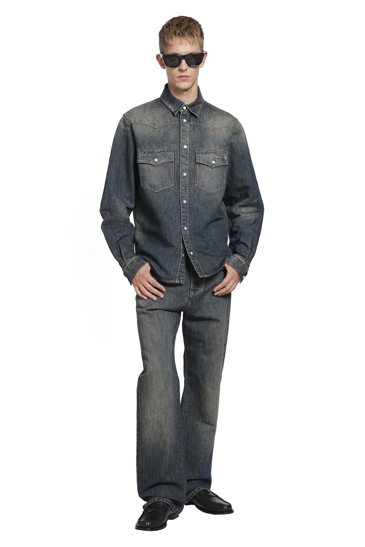 Washed Denim Long Jeans