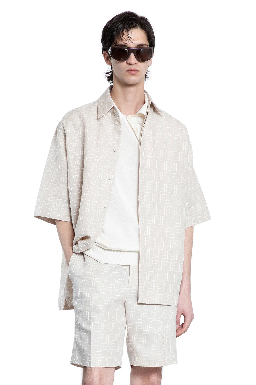 FF Linen Jacquard Short Sleeve Shirt - Antonioli.eu