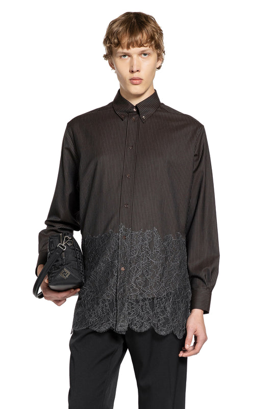 Striped Wool with Lace Hem Shirt