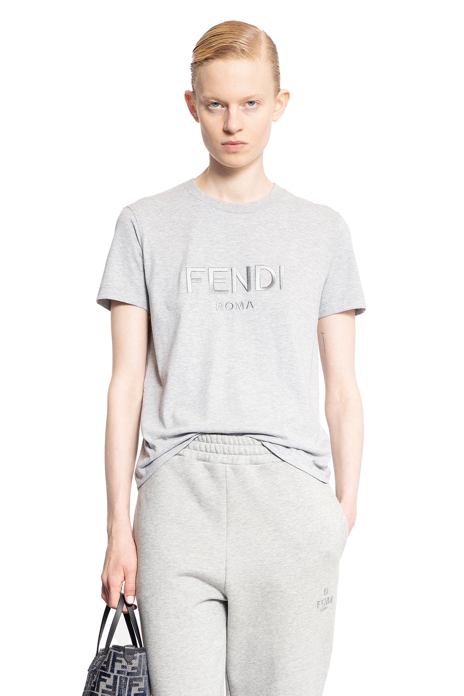 FENDI WOMAN GREY T-SHIRTS & TANK TOPS