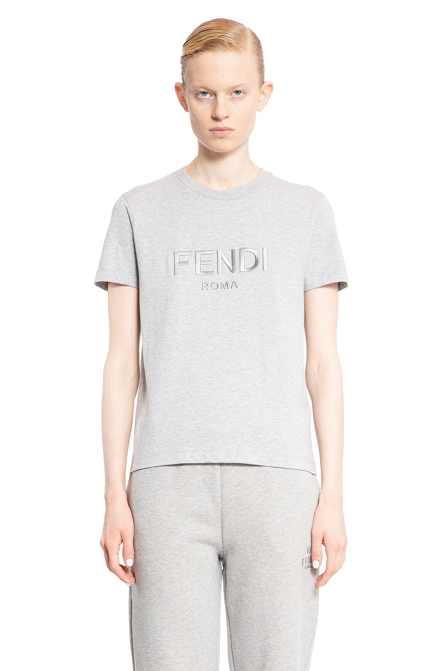 FENDI WOMAN GREY T-SHIRTS & TANK TOPS