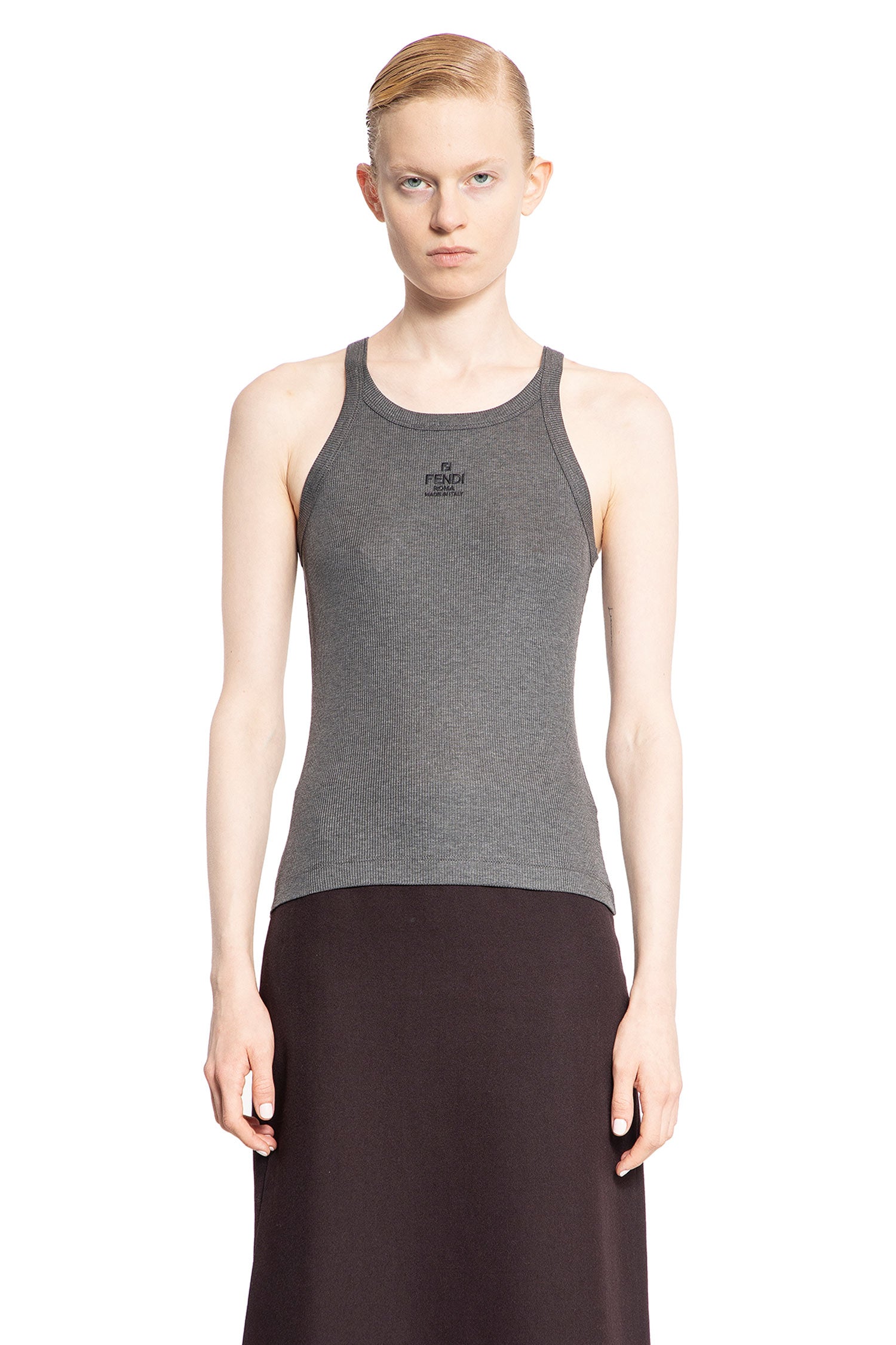 FENDI WOMAN GREY T-SHIRTS & TANK TOPS