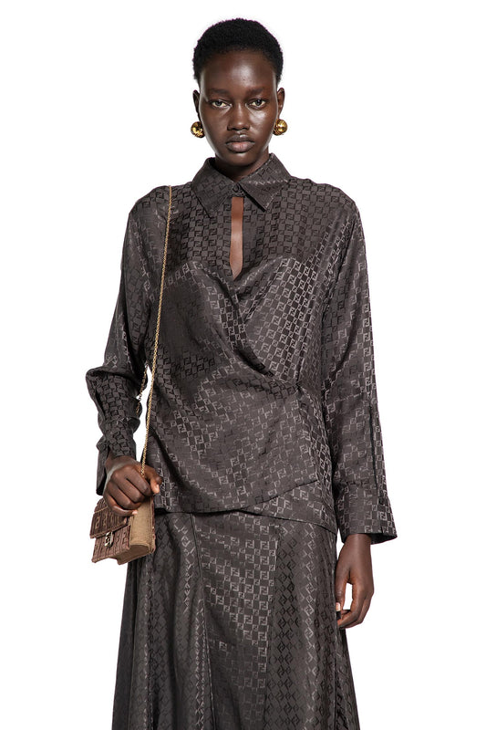 Jacquard Silk Shirt with Wrap Detail