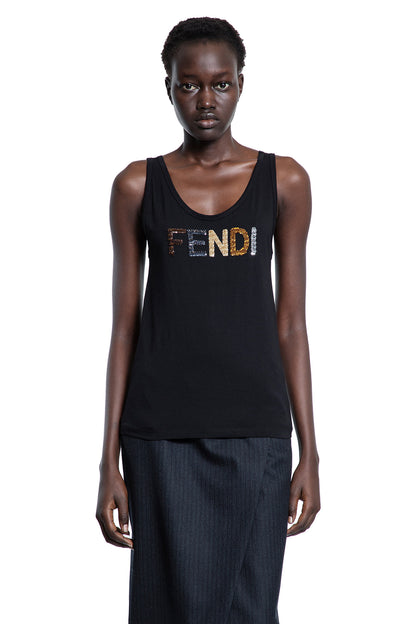 FENDI WOMAN BLACK T-SHIRTS & TANK TOPS